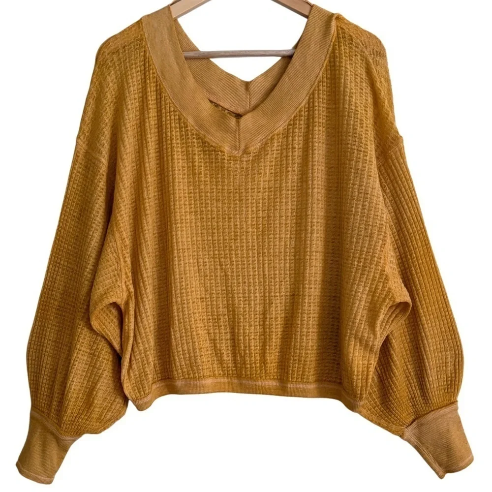 FREE PEOPLE Oversized Baggy Lightweight Casual Boxy South Side Thermal Top Sz S